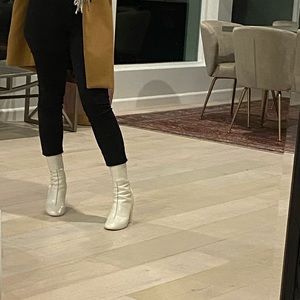 White leather block heel ankle boots